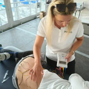 Mensa Pratijk physiotherapist treating a sailor at the SB20 European Championship 2025 in Ostend