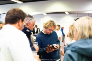 Sailors at the wine tasting on Day 2 of the 2026 SB20 World Championship in Hyères