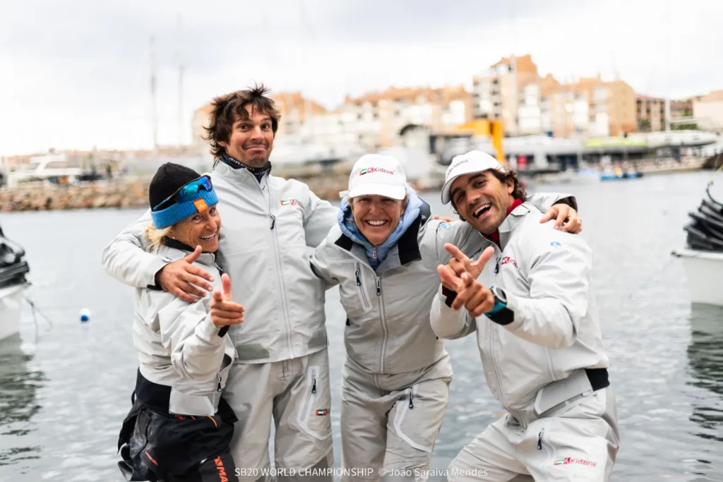 Charlotte Borghesi with team Kidzink Youth at the 2026 SB20 World Championship in Hyères