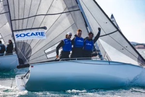 Socare Marbrerie sailing on Day 5 of the 2026 SB20 World Championship in Hyères
