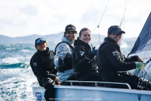 Ares, first women’s team, sailing on Day 5 of the 2026 SB20 World Championship in Hyères