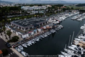 Aerial view of the Hyères marina, host venue of the 2026 SB20 World Championship