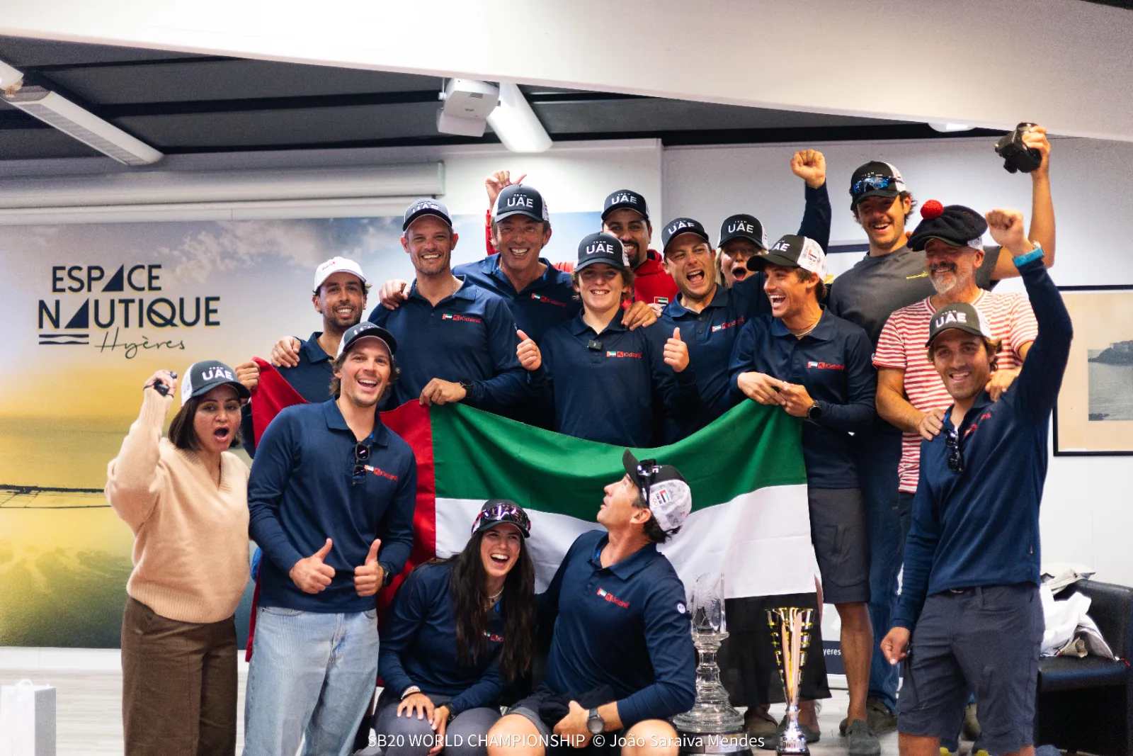 Kidzink Youth (UAE), 2026 SB20 World Champions, at the prize giving in Hyères